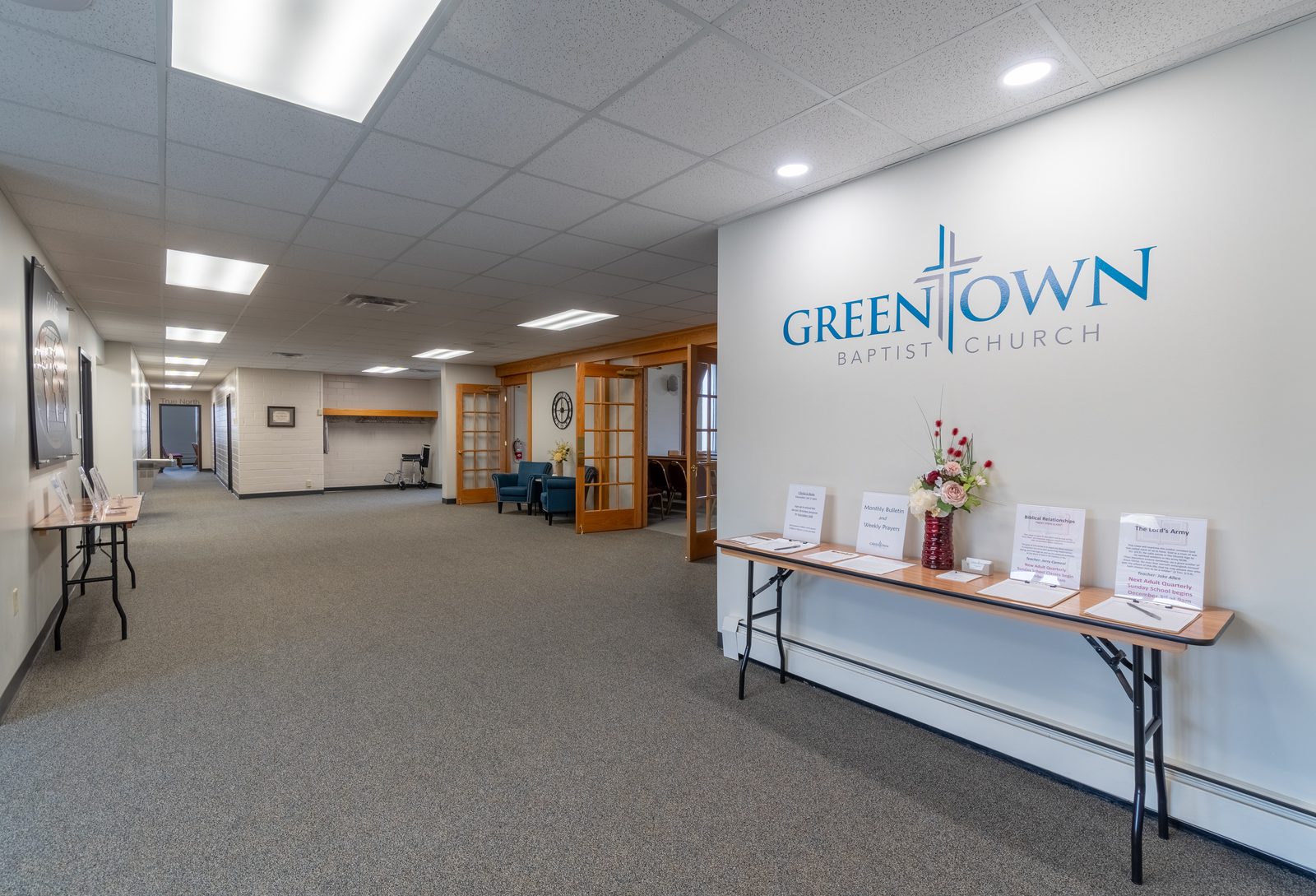 Greentown Baptist Church lobby and welcome area