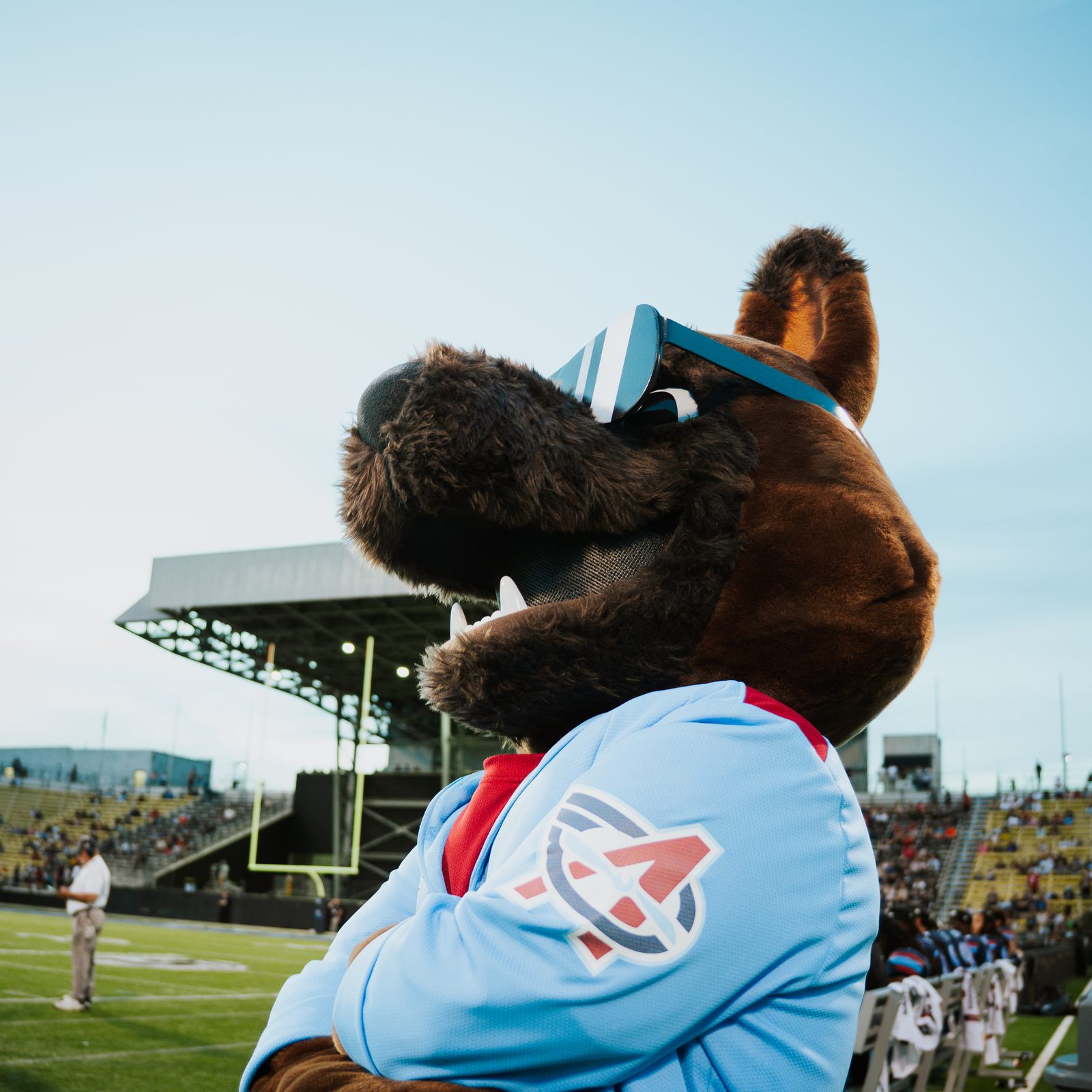 Columbus Aviators mascot close-up with sunglasses