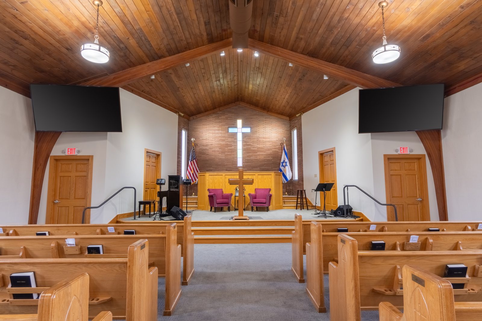 Greentown Baptist Church sanctuary stage and pulpit